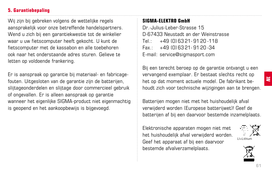 SIGMA BC 16.12 STS User Manual | Page 61 / 124