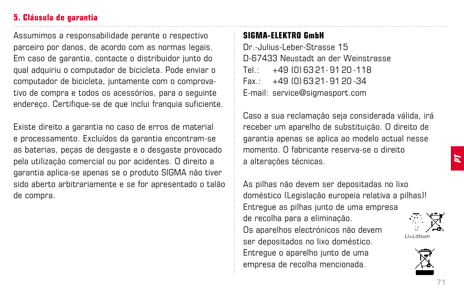 SIGMA BC 16.12 STS User Manual | Page 71 / 124