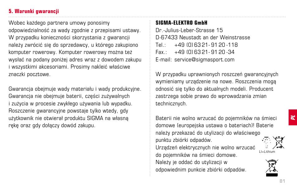 SIGMA BC 16.12 STS User Manual | Page 81 / 124