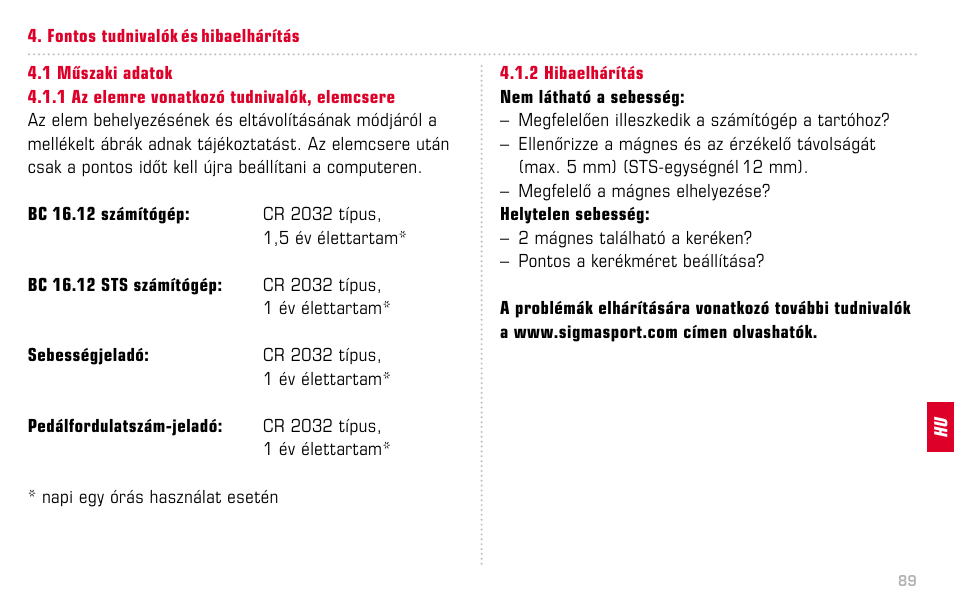 SIGMA BC 16.12 STS User Manual | Page 89 / 124