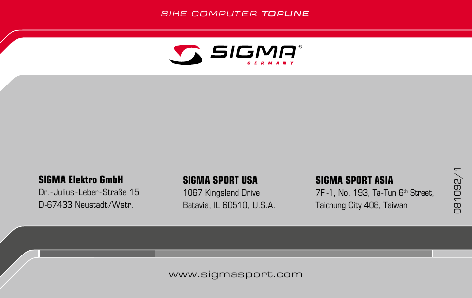 SIGMA BC 1009 STS User Manual | Page 100 / 100