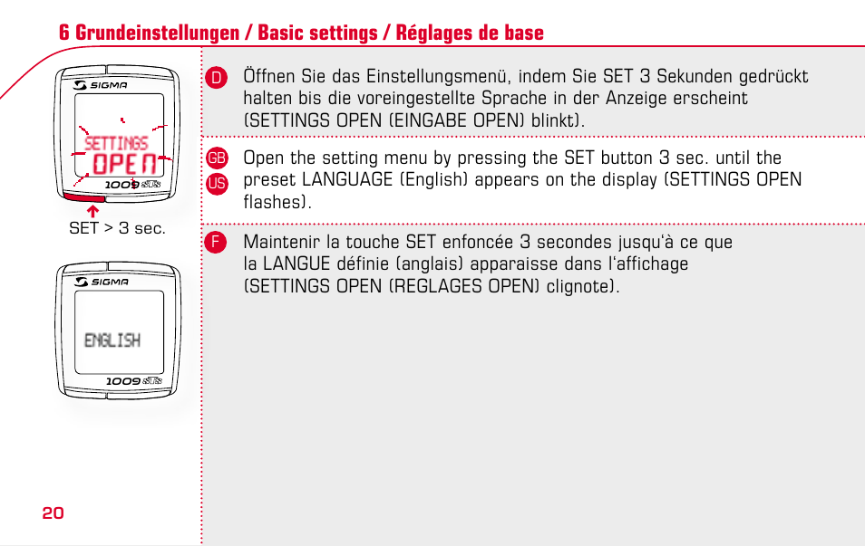 SIGMA BC 1009 STS User Manual | Page 20 / 100
