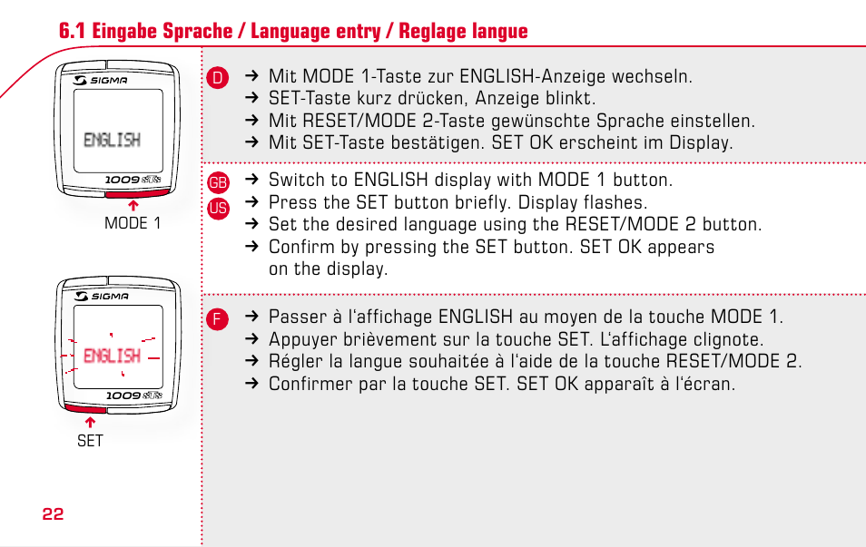 SIGMA BC 1009 STS User Manual | Page 22 / 100