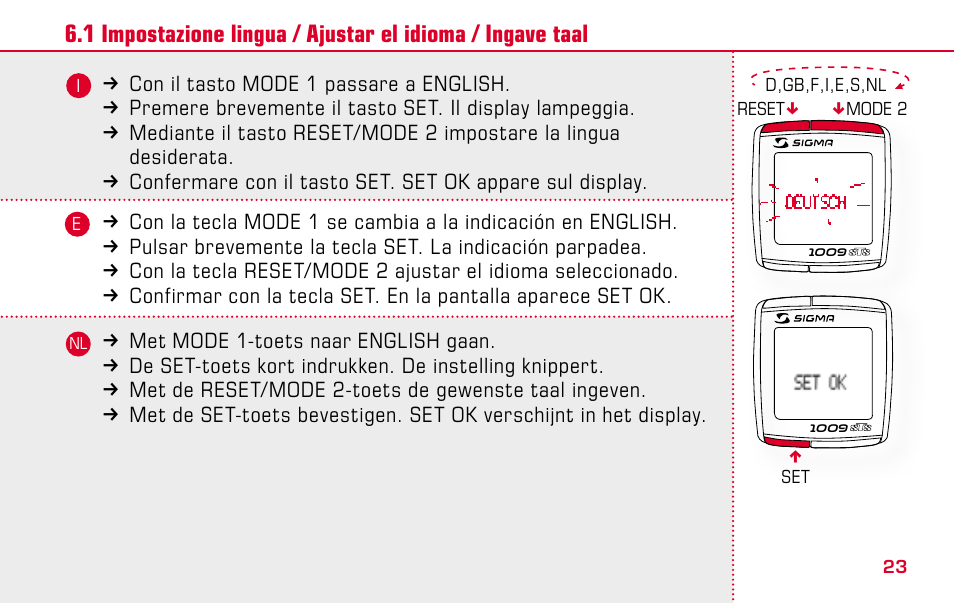 SIGMA BC 1009 STS User Manual | Page 23 / 100