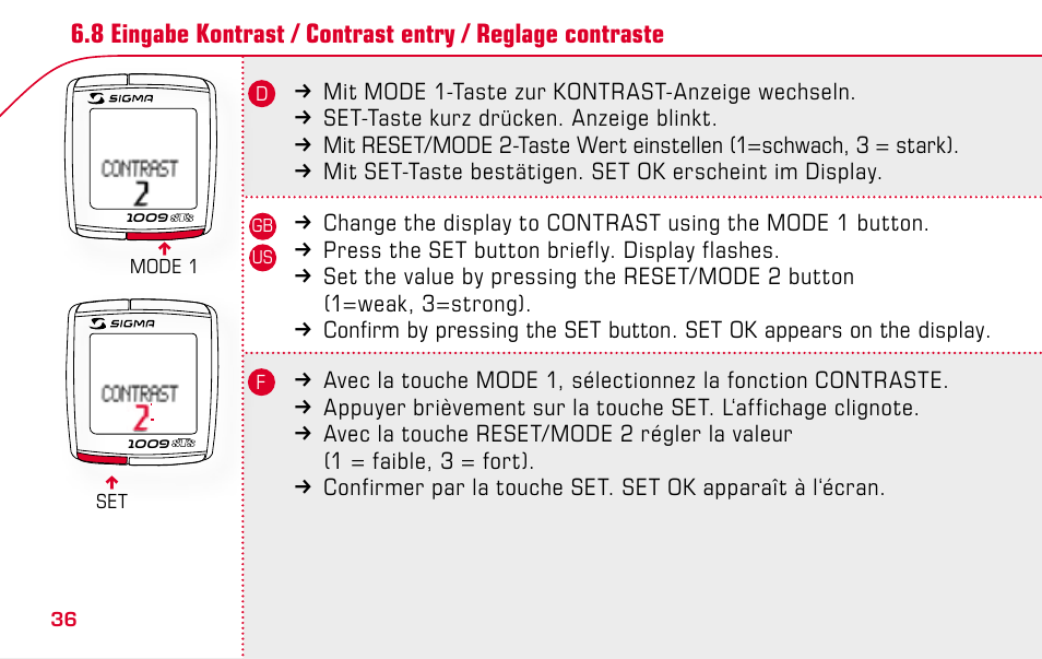 SIGMA BC 1009 STS User Manual | Page 36 / 100
