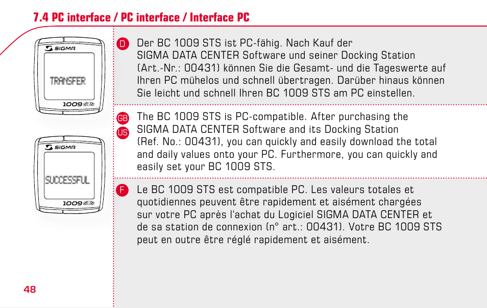 SIGMA BC 1009 STS User Manual | Page 48 / 100