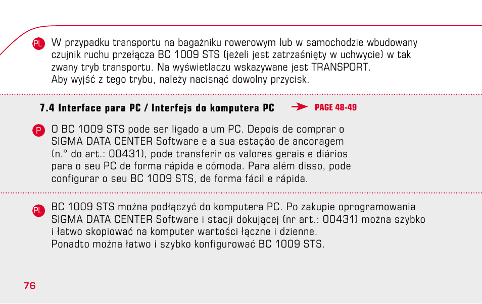 SIGMA BC 1009 STS User Manual | Page 76 / 100