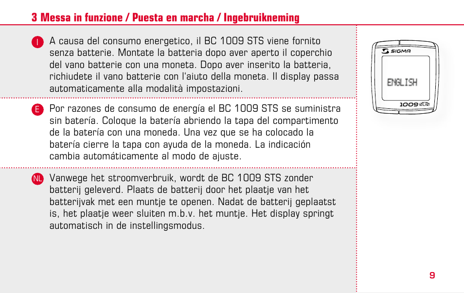 SIGMA BC 1009 STS User Manual | Page 9 / 100