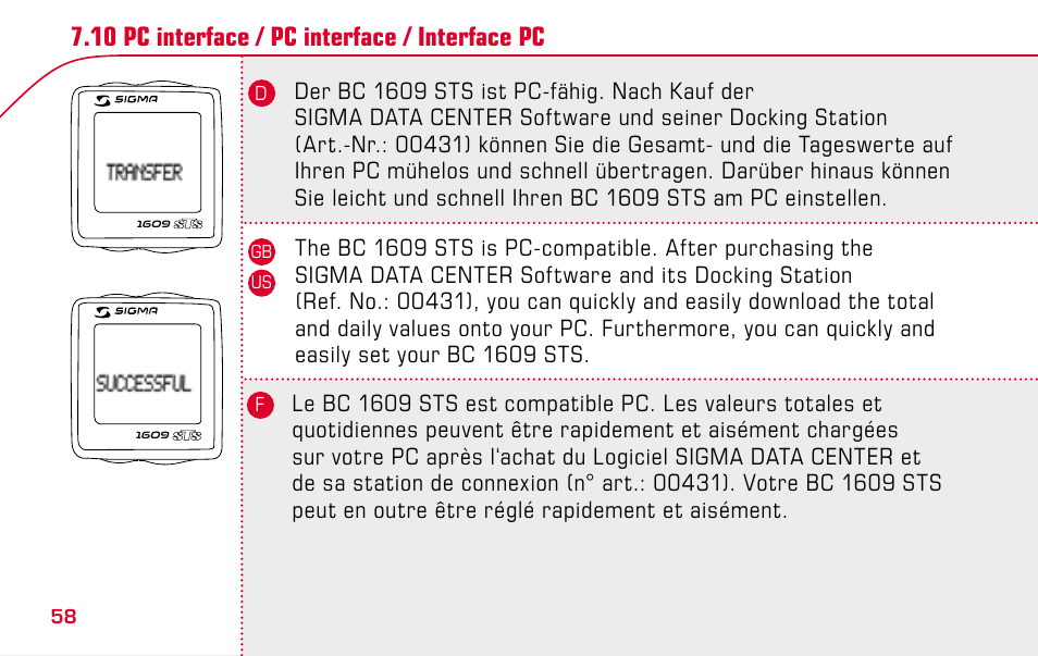 SIGMA BC 1609 STS User Manual | Page 58 / 120