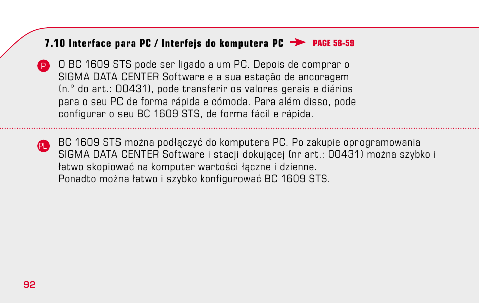 SIGMA BC 1609 STS User Manual | Page 92 / 120