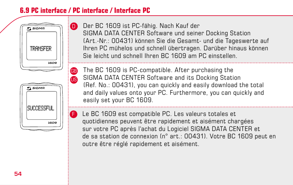 SIGMA BC 1609 User Manual | Page 54 / 116