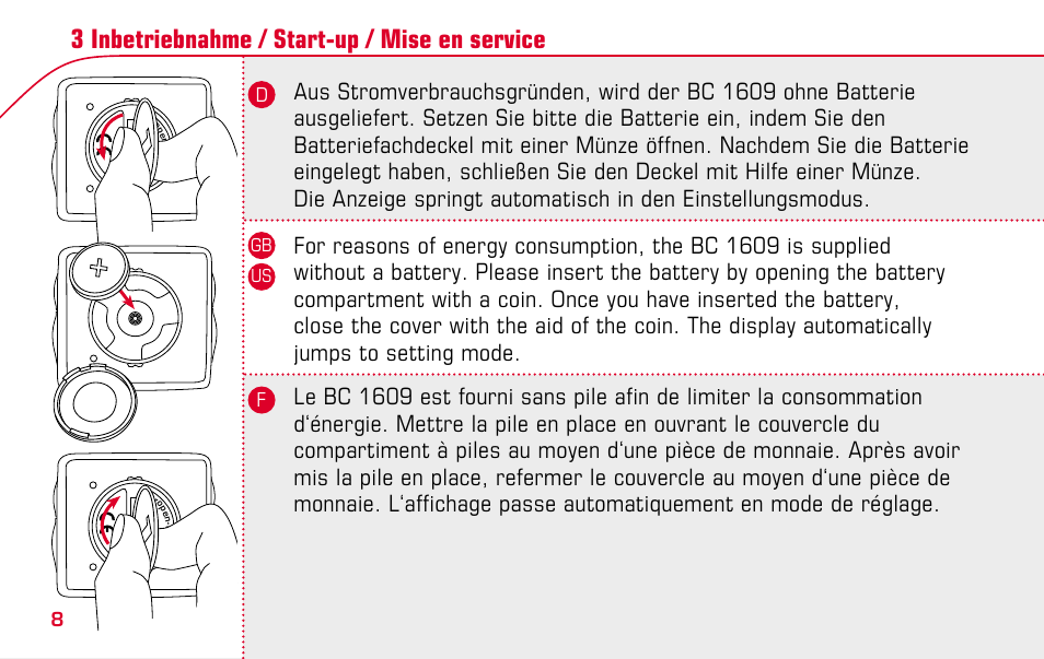 3 inbetriebnahme / start-up / mise en service | SIGMA BC 1609 User Manual | Page 8 / 116