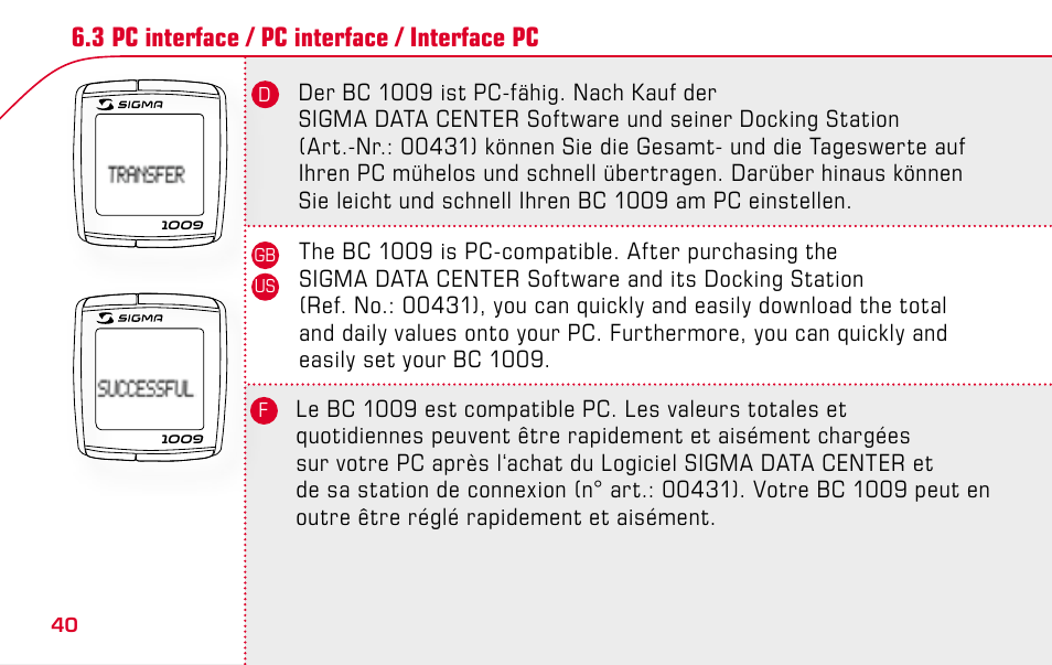 SIGMA BC 1009 User Manual | Page 40 / 92