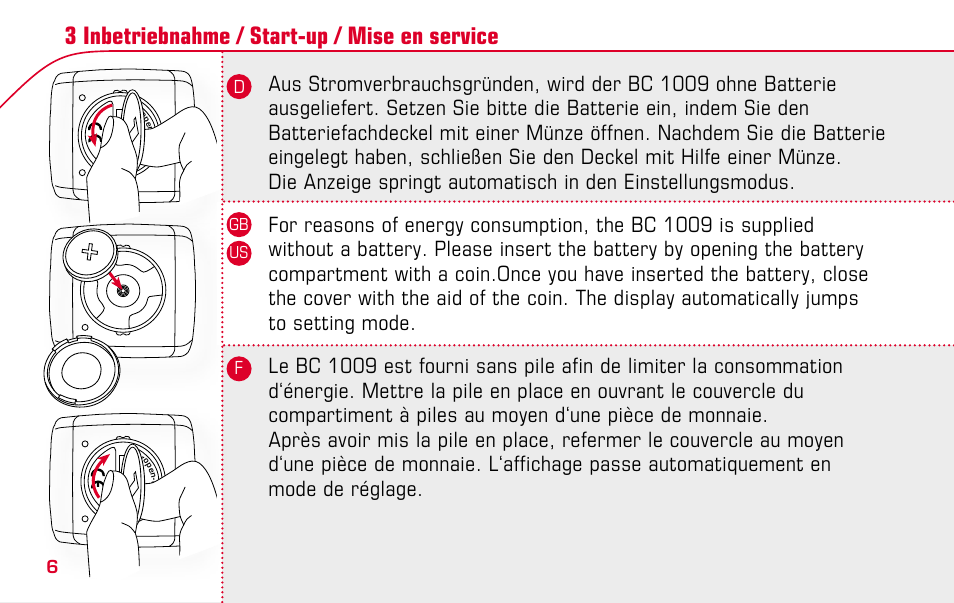 3 inbetriebnahme / start-up / mise en service | SIGMA BC 1009 User Manual | Page 6 / 92