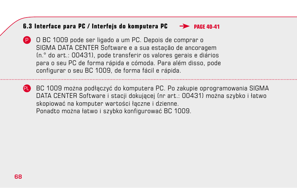 SIGMA BC 1009 User Manual | Page 68 / 92
