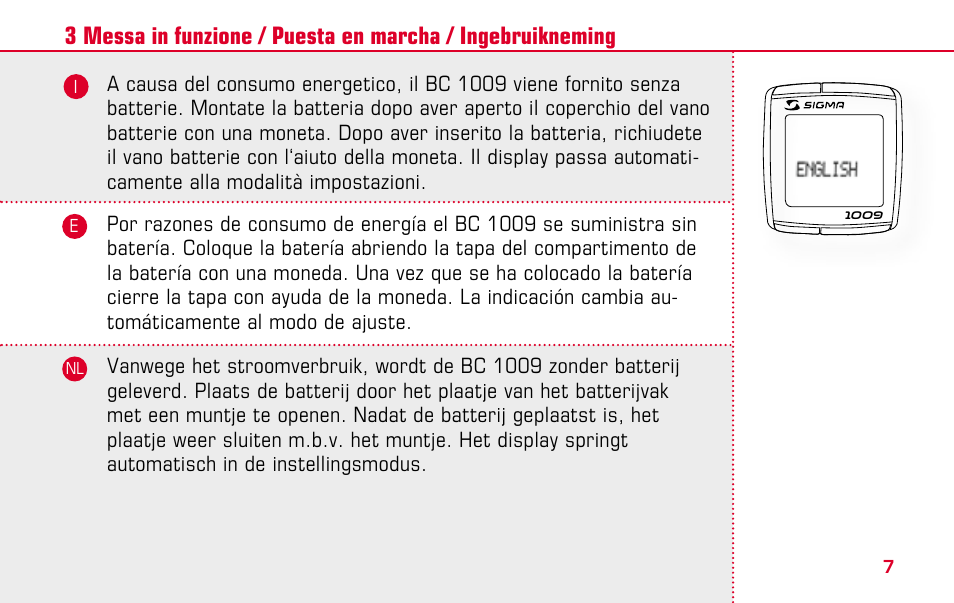 SIGMA BC 1009 User Manual | Page 7 / 92