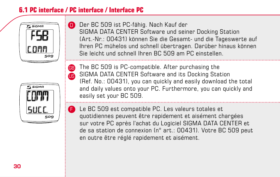 SIGMA BC 509 User Manual | Page 30 / 72