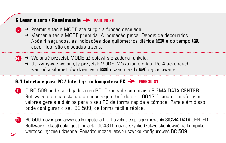 SIGMA BC 509 User Manual | Page 54 / 72