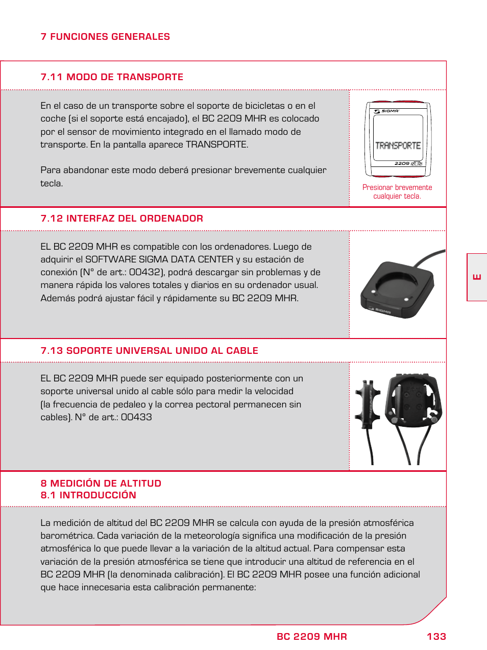 SIGMA BC 2209 TARGA User Manual | Page 133 / 284