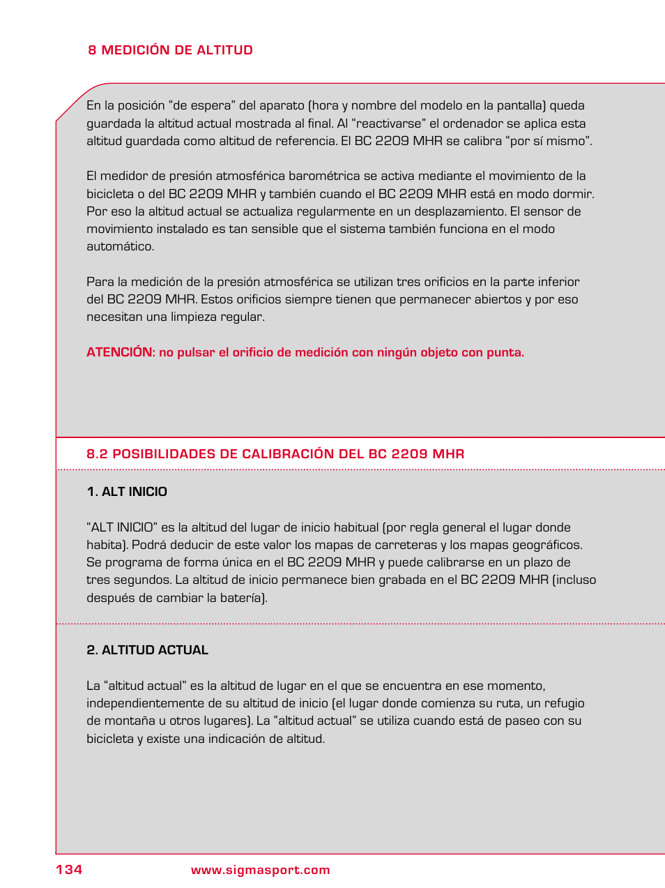 SIGMA BC 2209 TARGA User Manual | Page 134 / 284
