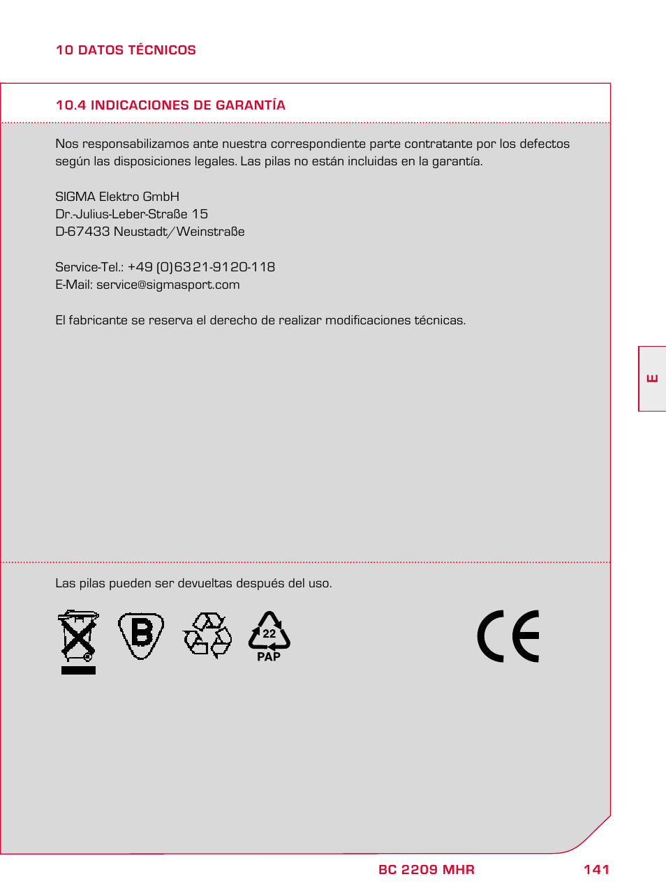 SIGMA BC 2209 TARGA User Manual | Page 141 / 284