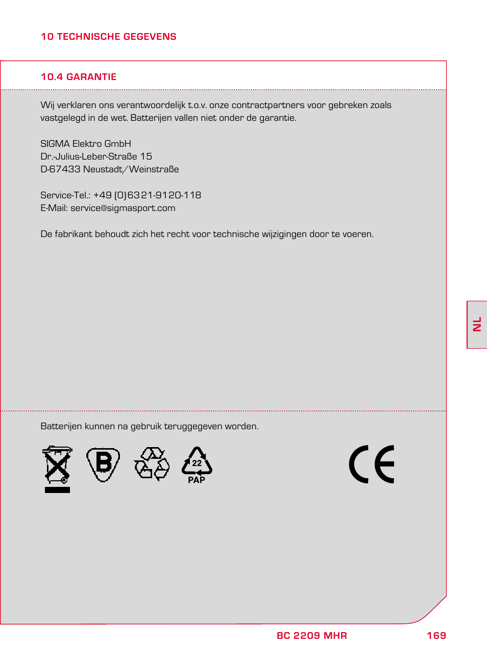 SIGMA BC 2209 TARGA User Manual | Page 169 / 284