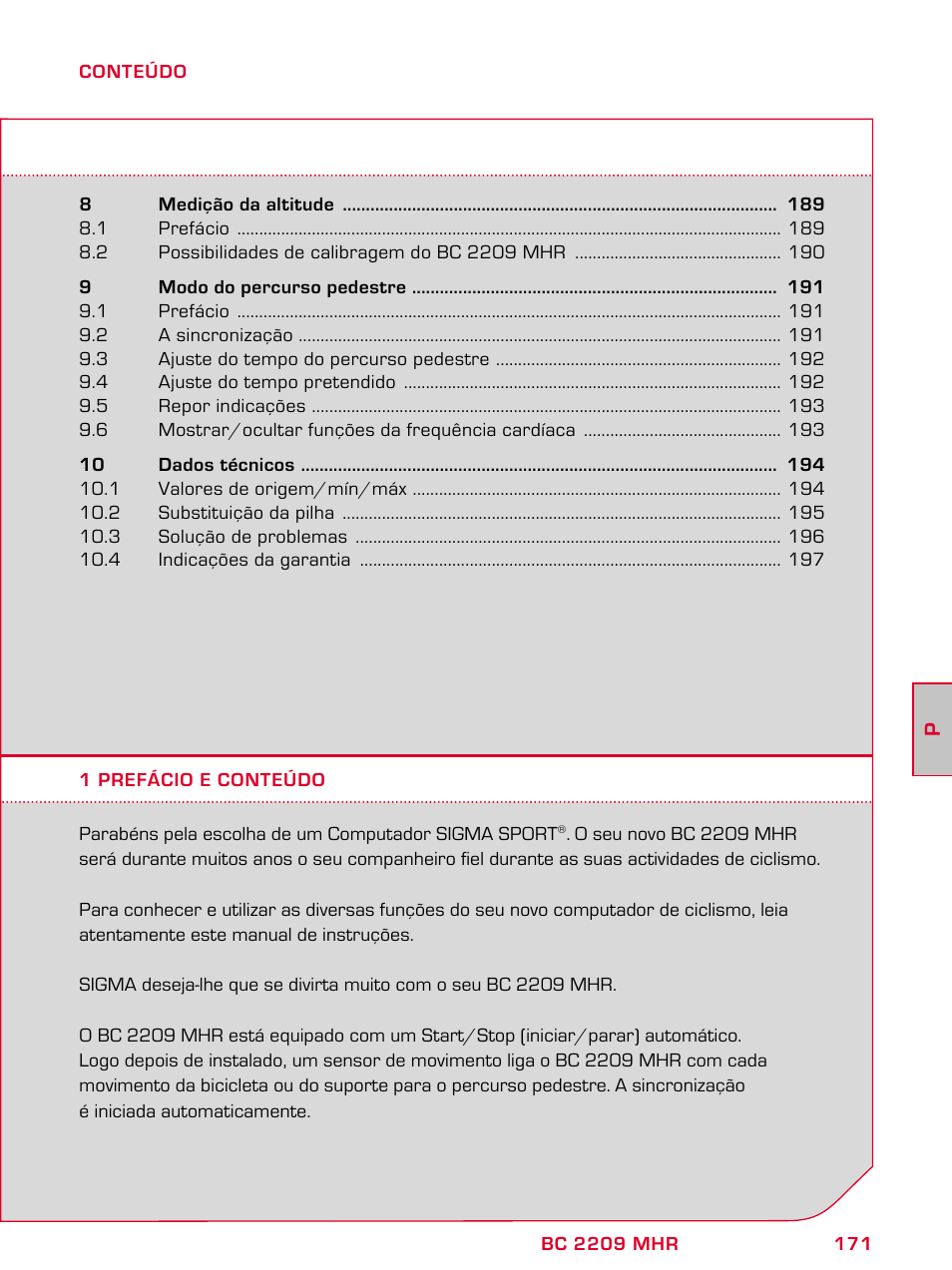 SIGMA BC 2209 TARGA User Manual | Page 171 / 284