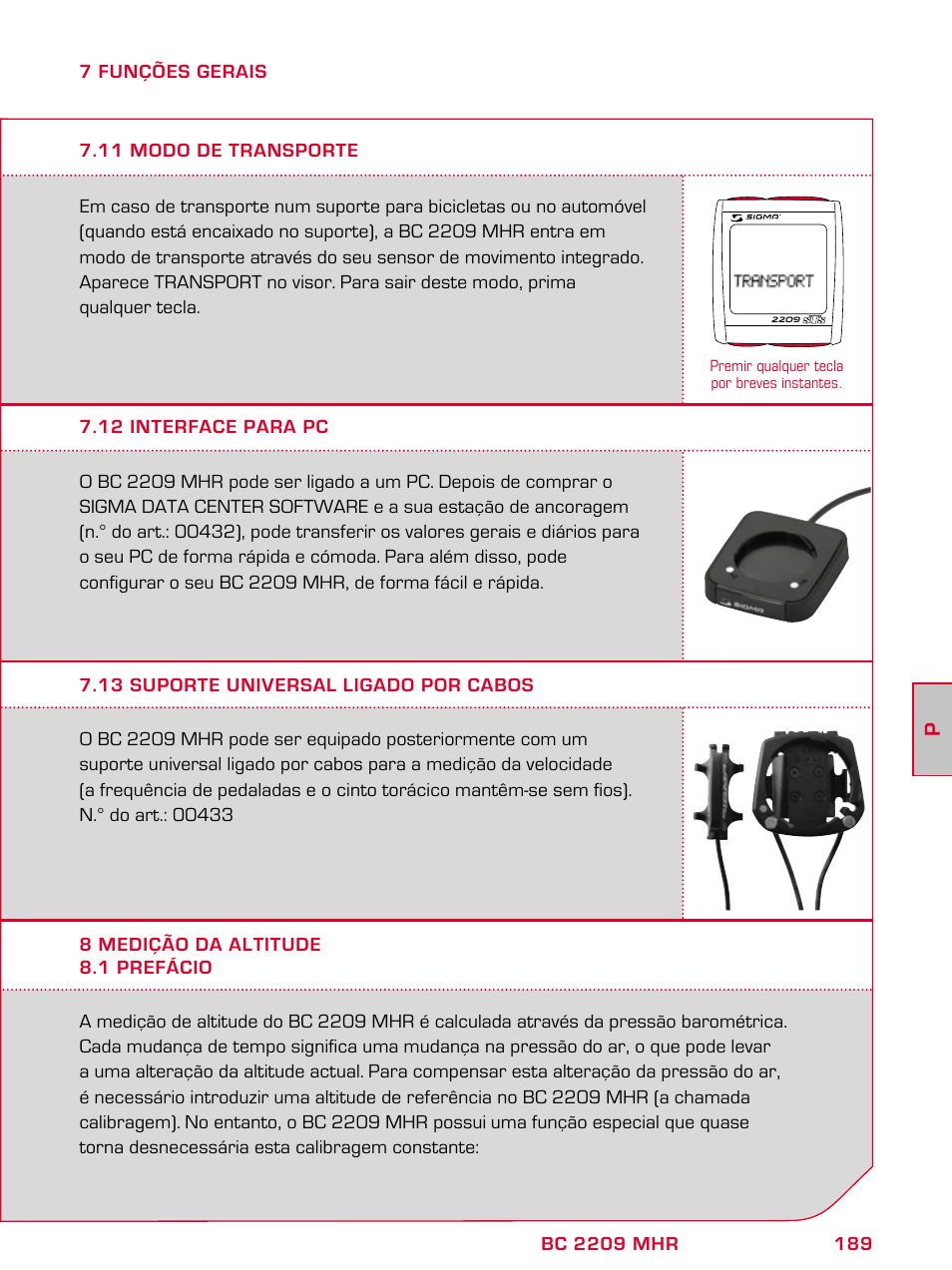 SIGMA BC 2209 TARGA User Manual | Page 189 / 284