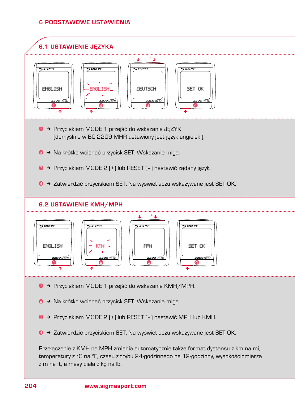 SIGMA BC 2209 TARGA User Manual | Page 204 / 284