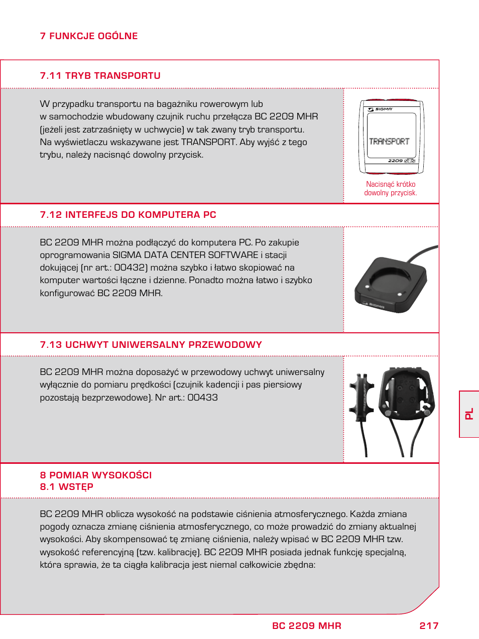 SIGMA BC 2209 TARGA User Manual | Page 217 / 284