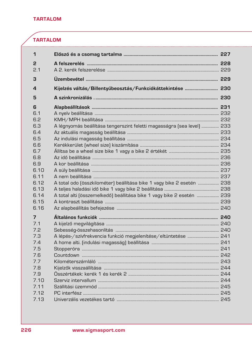SIGMA BC 2209 TARGA User Manual | Page 226 / 284