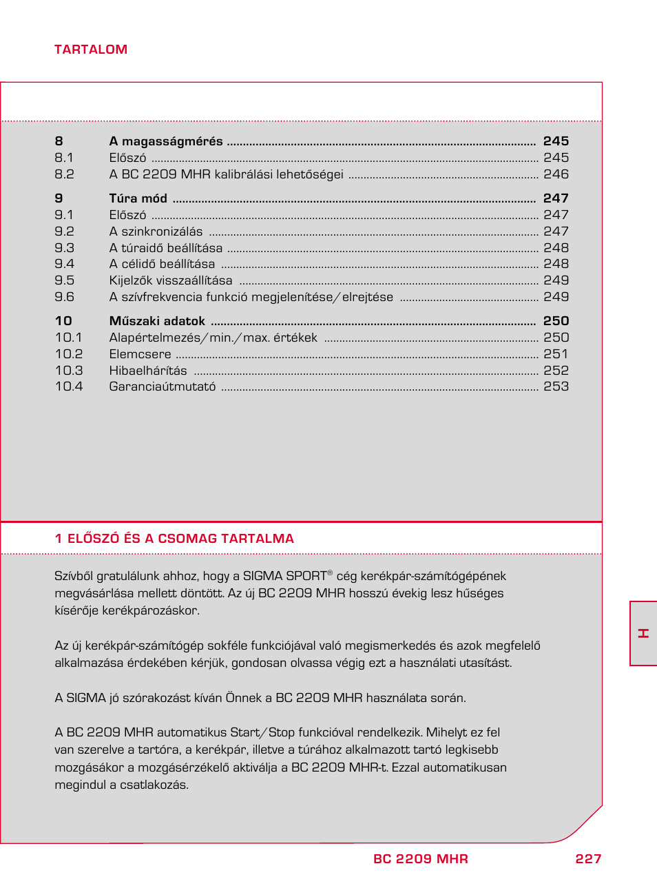SIGMA BC 2209 TARGA User Manual | Page 227 / 284