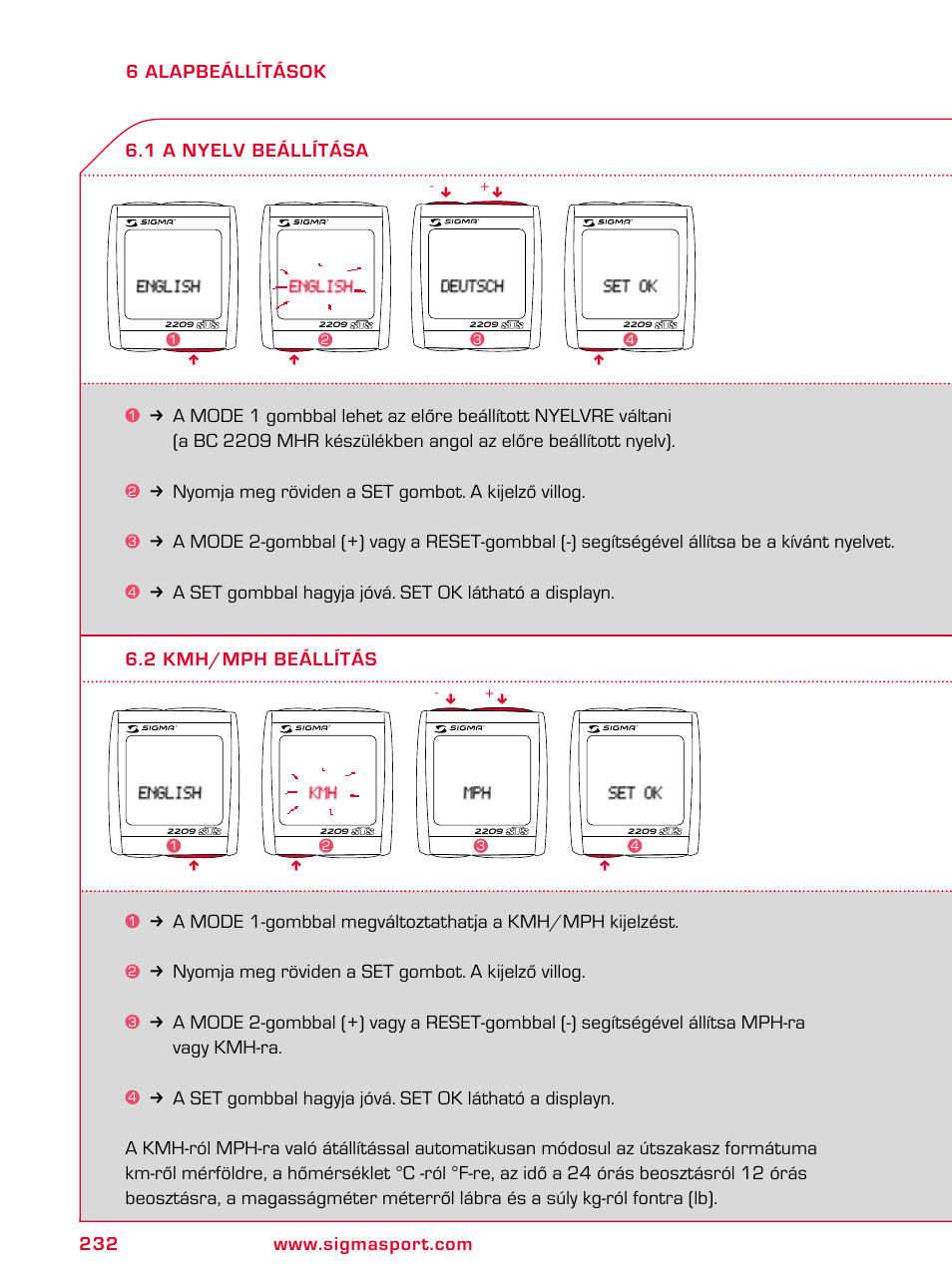 SIGMA BC 2209 TARGA User Manual | Page 232 / 284