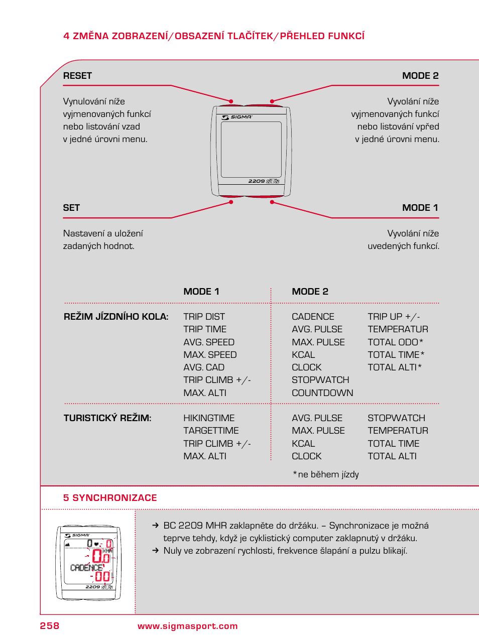SIGMA BC 2209 TARGA User Manual | Page 258 / 284