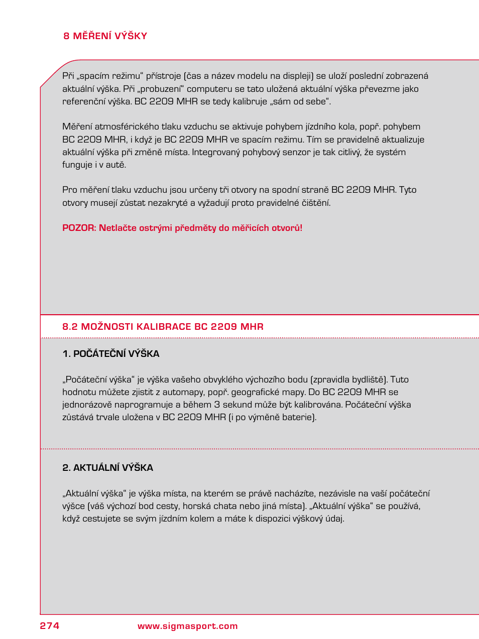 SIGMA BC 2209 TARGA User Manual | Page 274 / 284