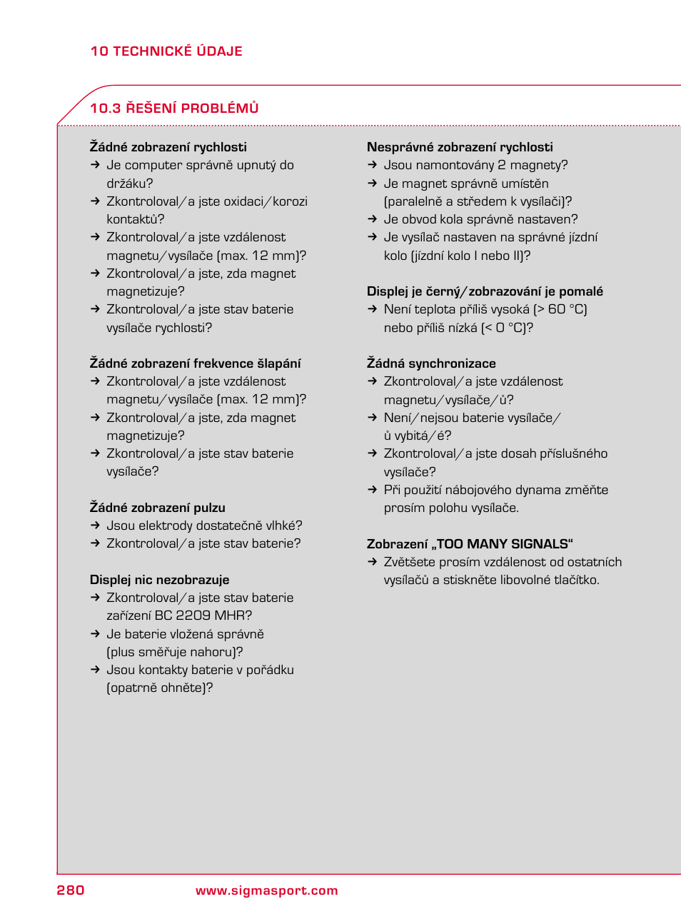 SIGMA BC 2209 TARGA User Manual | Page 280 / 284