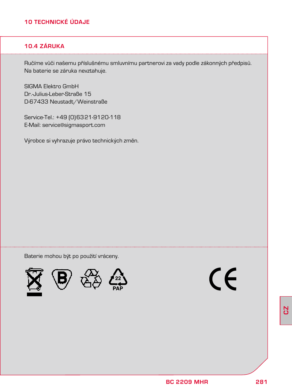 SIGMA BC 2209 TARGA User Manual | Page 281 / 284
