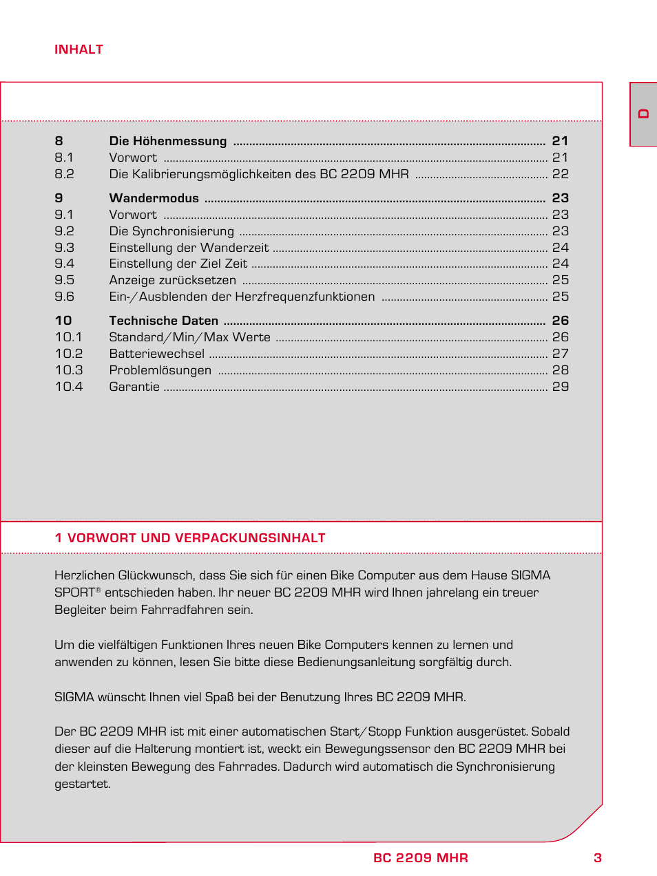 SIGMA BC 2209 TARGA User Manual | Page 3 / 284