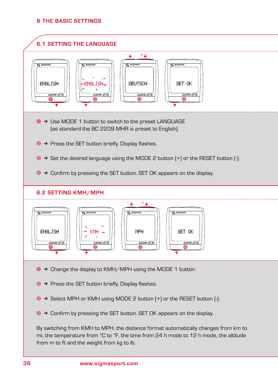 SIGMA BC 2209 TARGA User Manual | Page 36 / 284