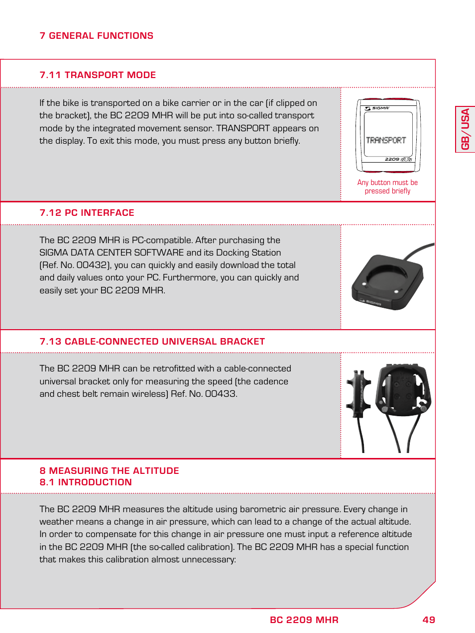 Gb/usa | SIGMA BC 2209 TARGA User Manual | Page 49 / 284