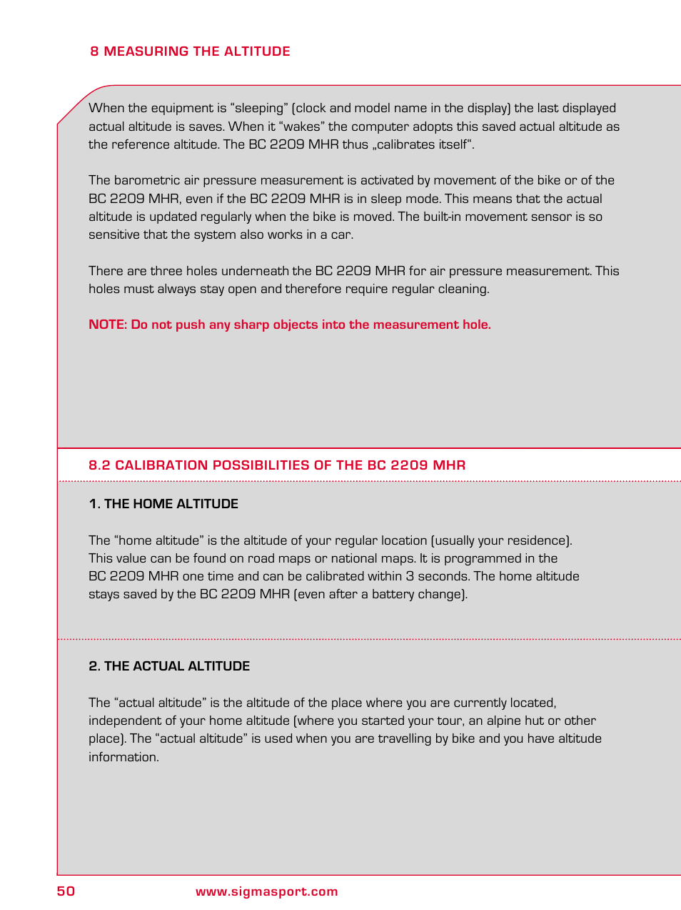 SIGMA BC 2209 TARGA User Manual | Page 50 / 284