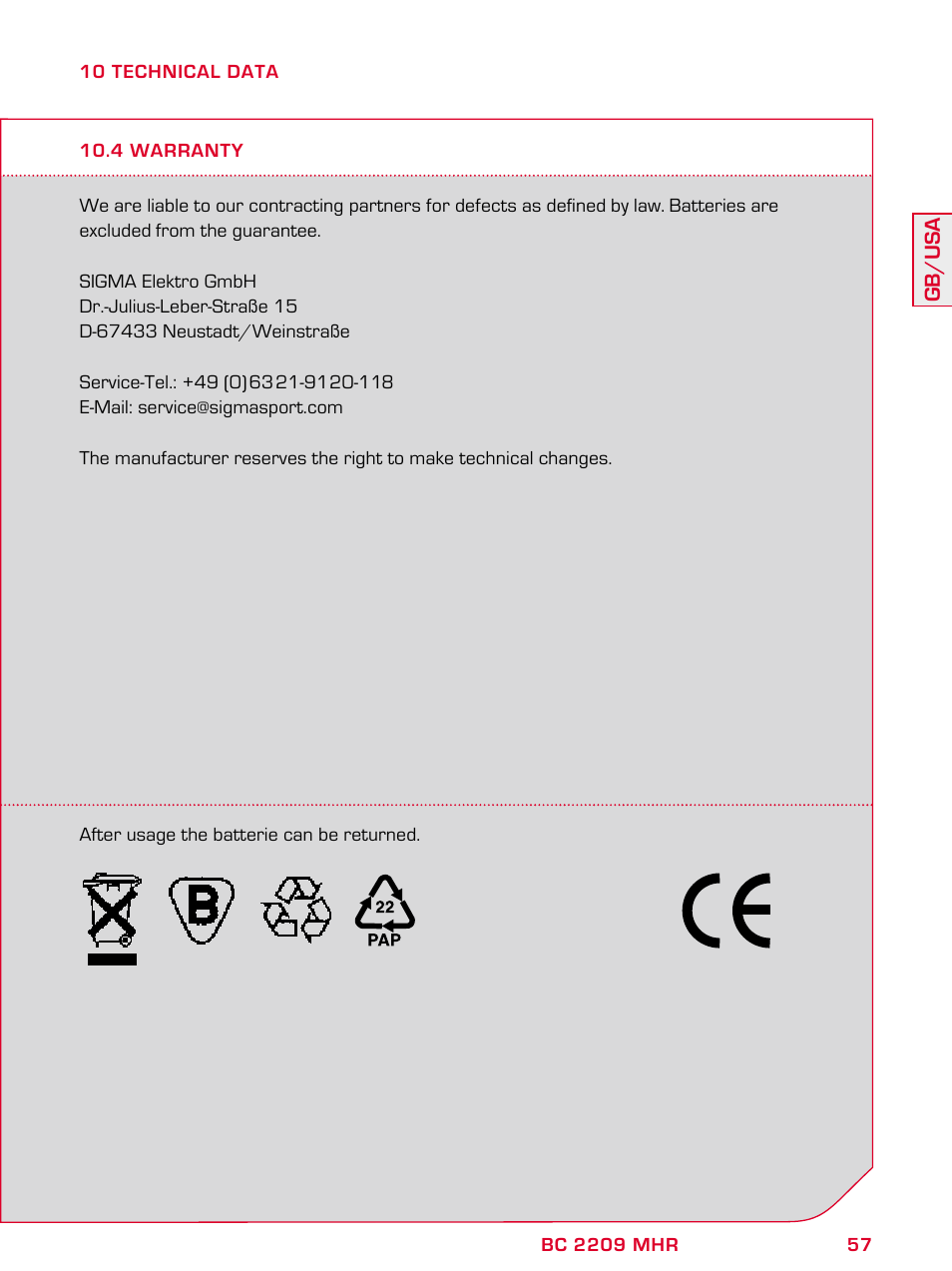SIGMA BC 2209 TARGA User Manual | Page 57 / 284