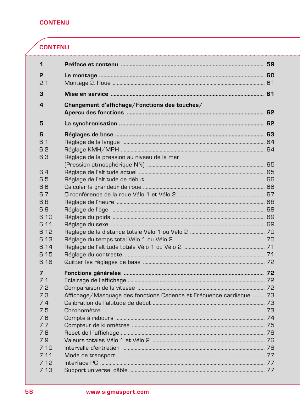 SIGMA BC 2209 TARGA User Manual | Page 58 / 284