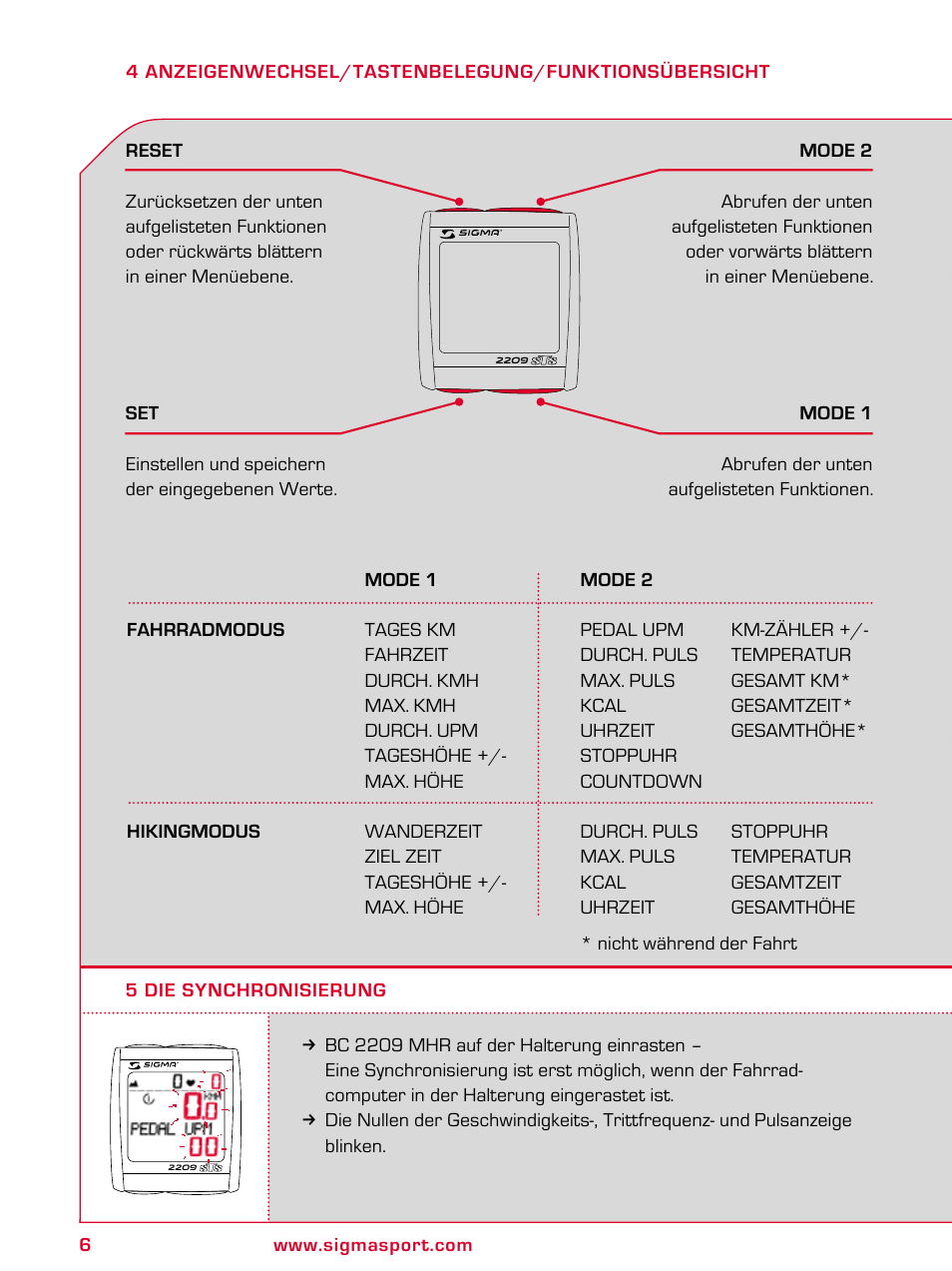 SIGMA BC 2209 TARGA User Manual | Page 6 / 284