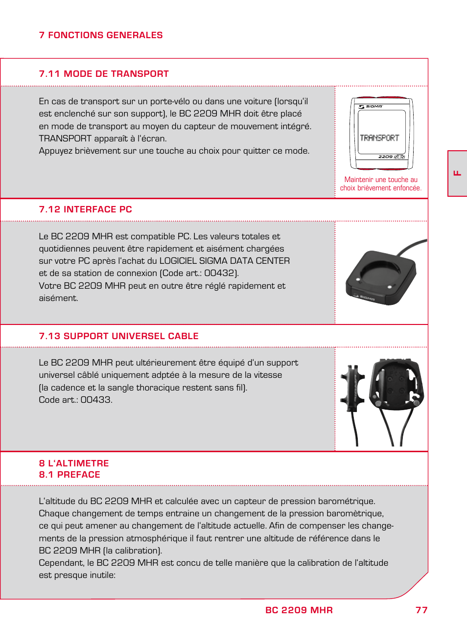 SIGMA BC 2209 TARGA User Manual | Page 77 / 284