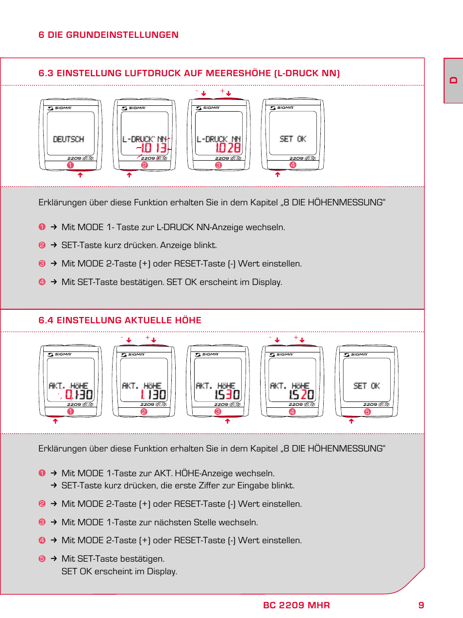 SIGMA BC 2209 TARGA User Manual | Page 9 / 284