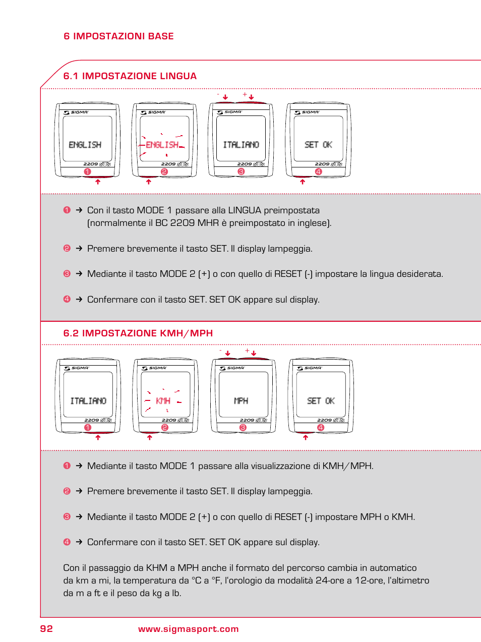 SIGMA BC 2209 TARGA User Manual | Page 92 / 284