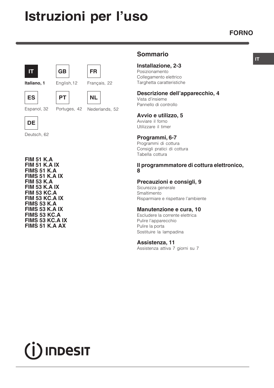 Indesit FIM 51 K.A IX User Manual | 72 pages