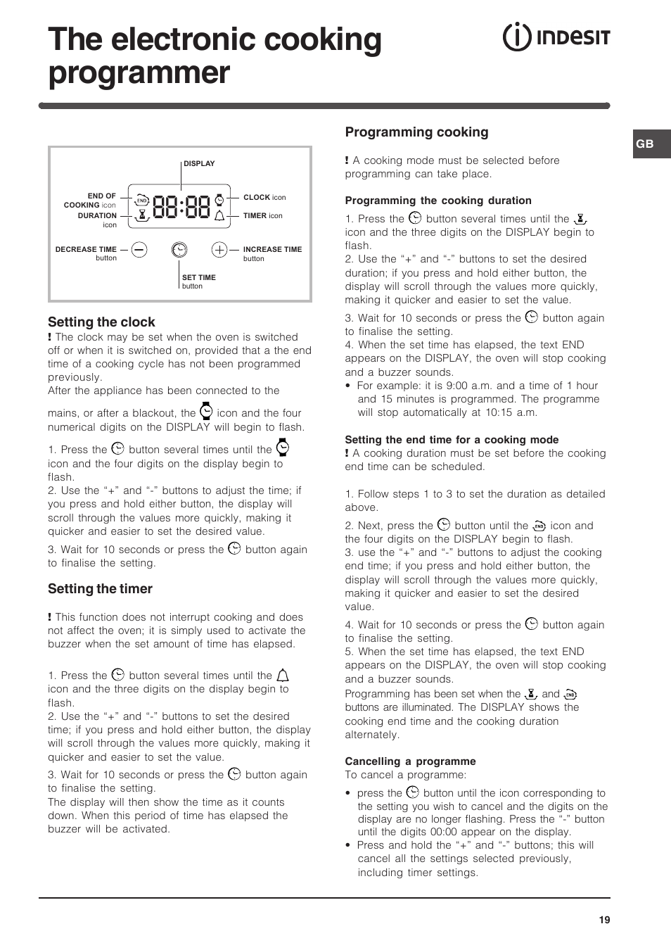 The electronic cooking programmer | Indesit FIM 51 K.A IX User Manual | Page 19 / 72