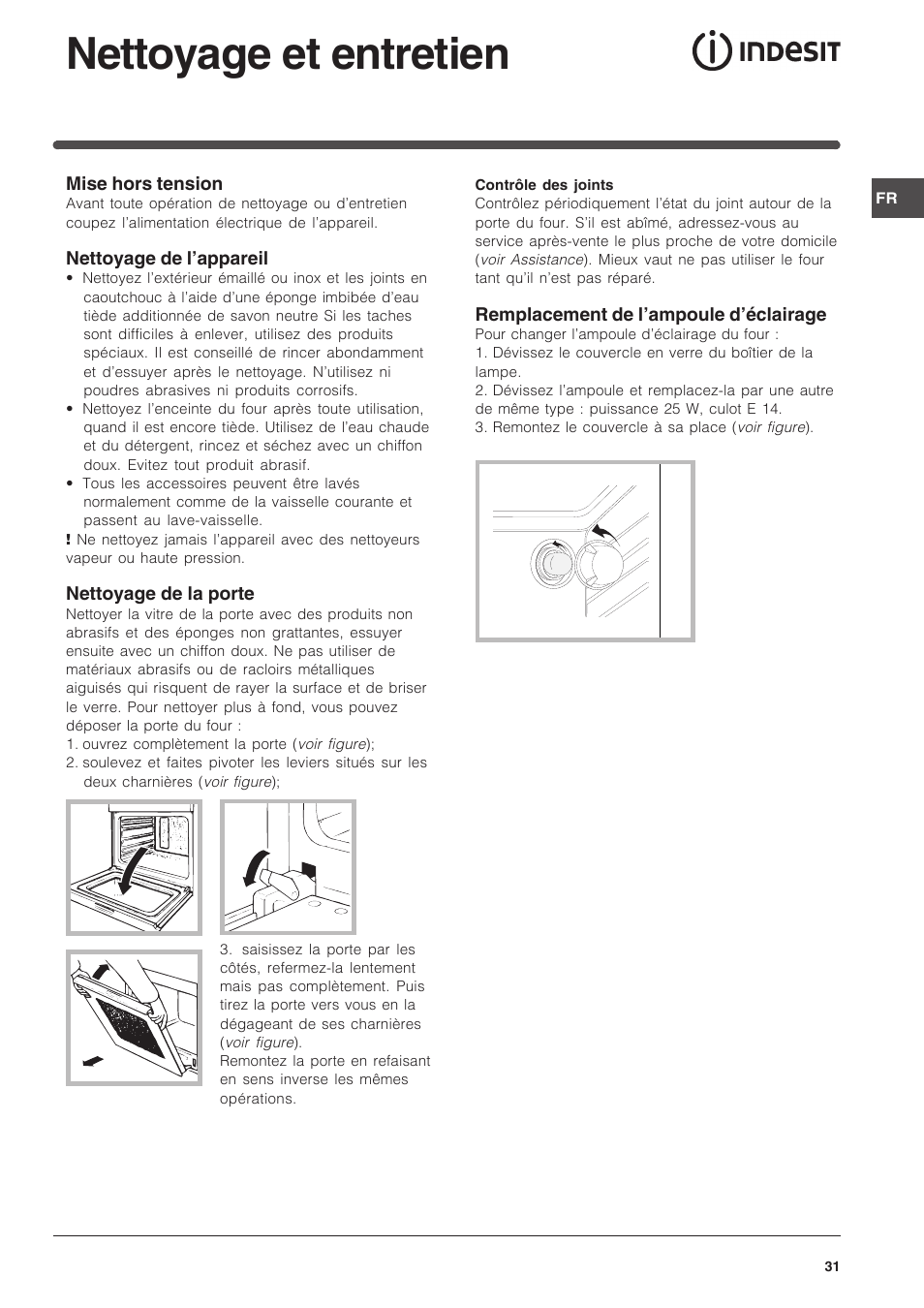 Nettoyage et entretien | Indesit FIM 51 K.A IX User Manual | Page 31 / 72
